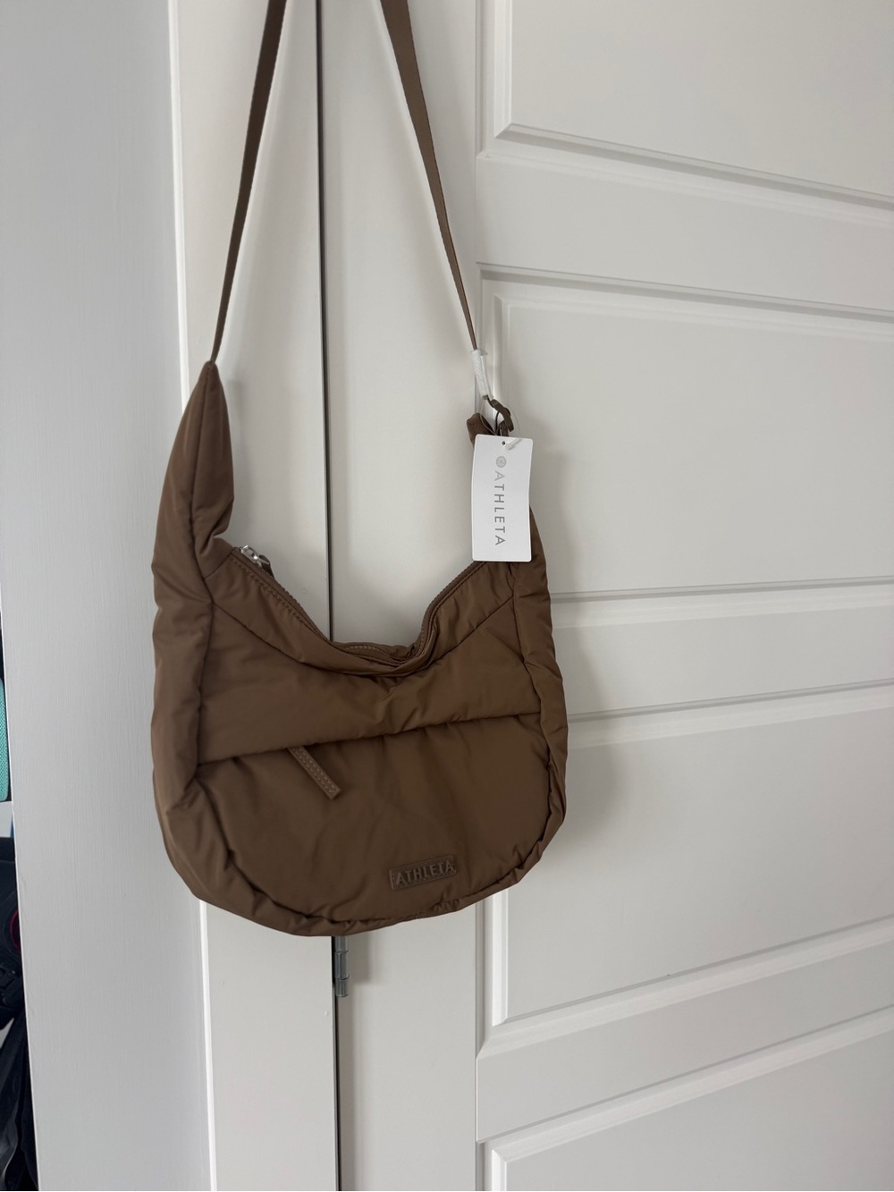 Athleta Quilted Puffer Shoulder Bag in Brown